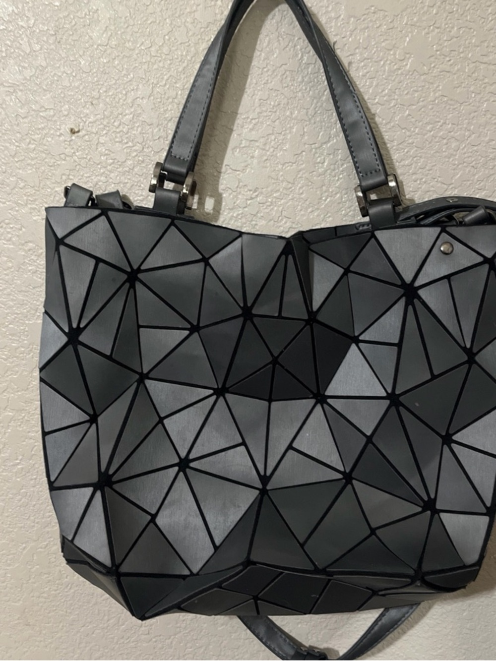 Geometric Panel Tote Bag in Metallic Black